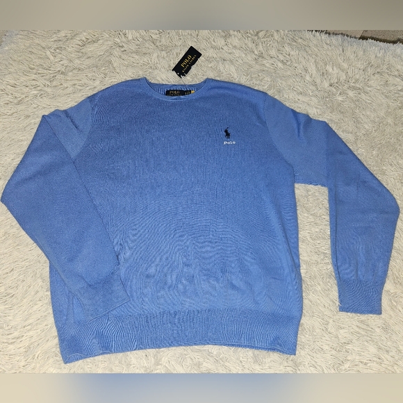 NWT Polo Ralph Lauren Cotton Embroidered Logo Crewneck Sweater Blue Mens XL - Picture 5 of 16